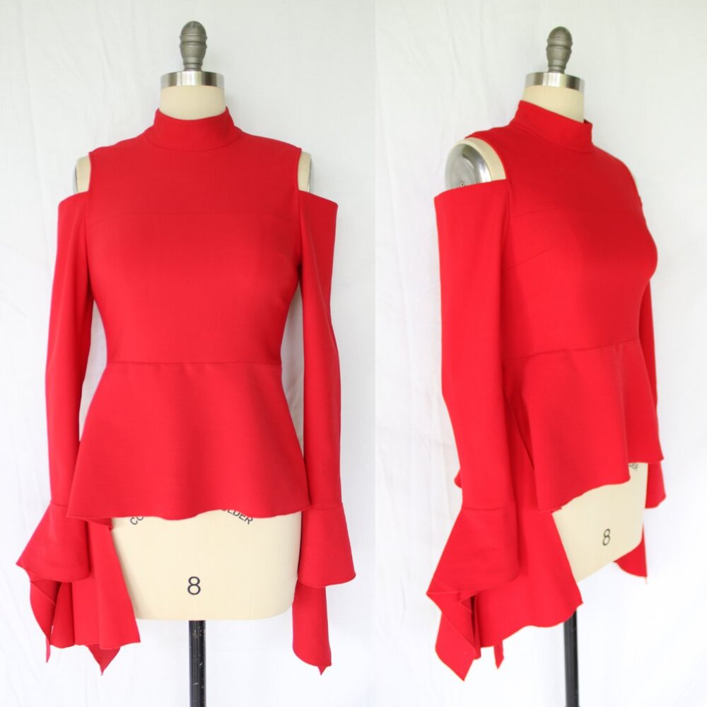 Alexis cold shoulder tunic blouse structured jersey dress top Alia peplum